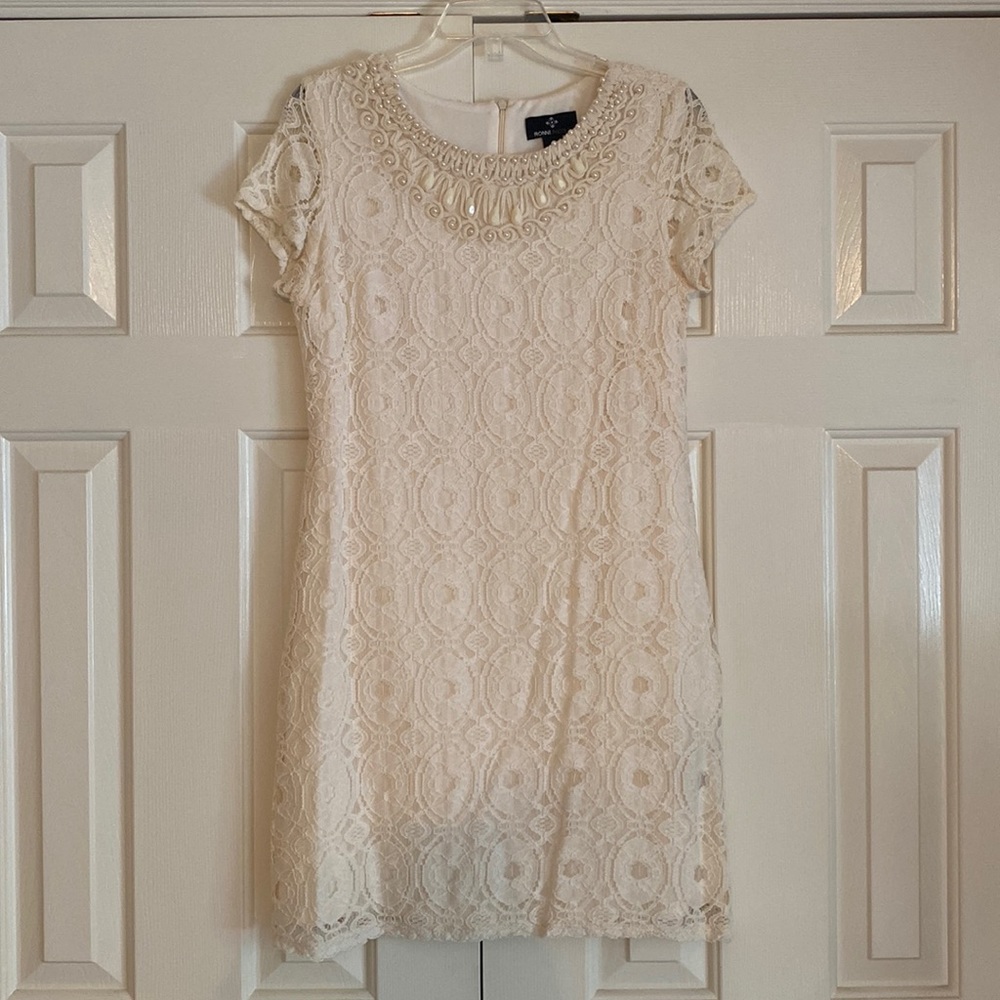 Ronni Nichole Ivory Dress with Pearl neckline